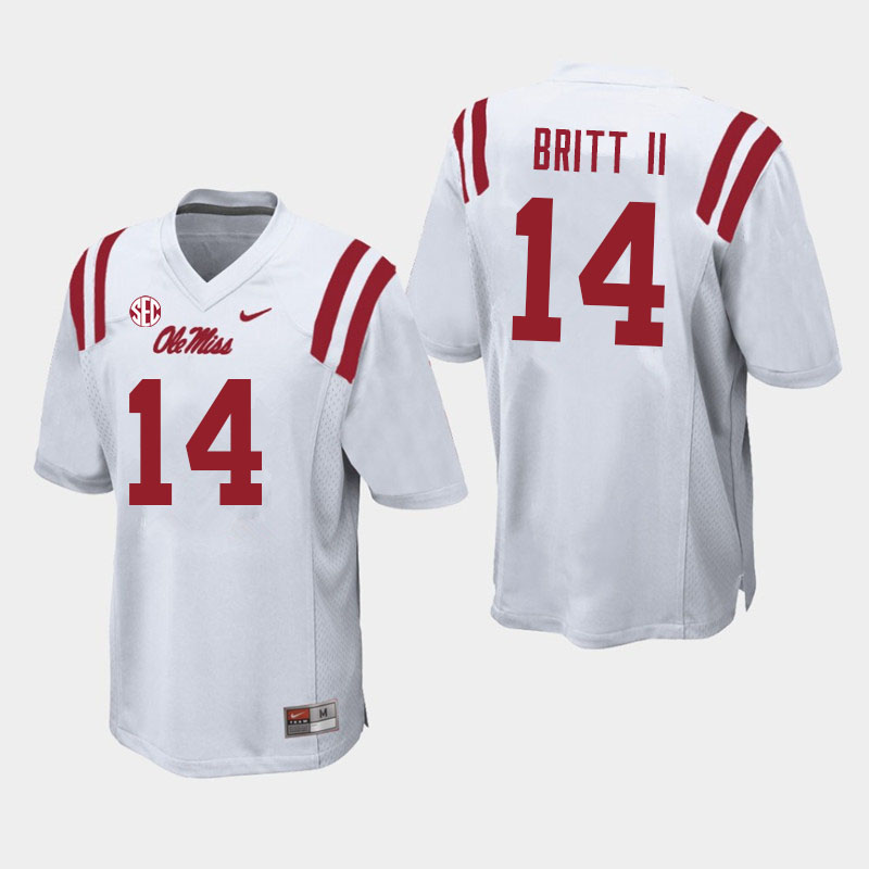 Men #14 Marc Britt II Ole Miss Rebels College Football Jerseys Sale-White